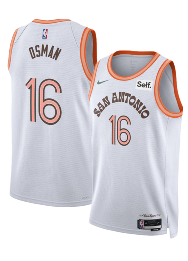 Men's San Antonio Spurs #16 Cedi Osman White 2023/24 City Edition Stitched Basketball Jersey Men's San Antonio Spurs #16 Cedi Osman White 2023/24 City Edition Stitched Basketball Jersey