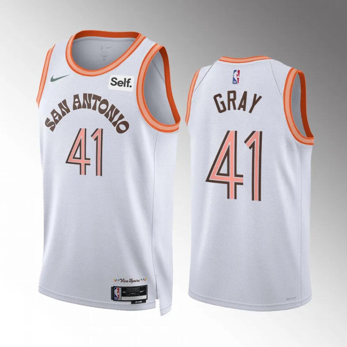 Men's San Antonio Spurs #41 Raiquan Gray White 2023/24 City Edition Stitched Basketball Jersey Men's San Antonio Spurs #41 Raiquan Gray White 2023/24 City Edition Stitched Basketball Jersey