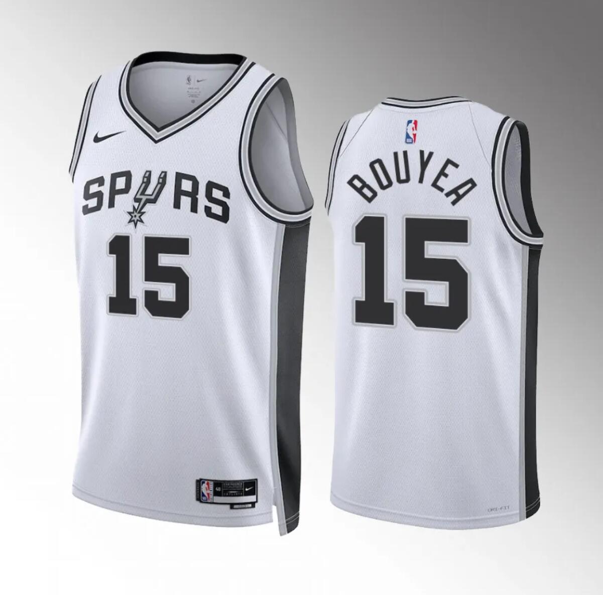 Men's San Antonio Spurs #15 Jamaree Bouyea White Association Edition Stitched Basketball Jersey Men's San Antonio Spurs #15 Jamaree Bouyea White Association Edition Stitched Basketball Jersey
