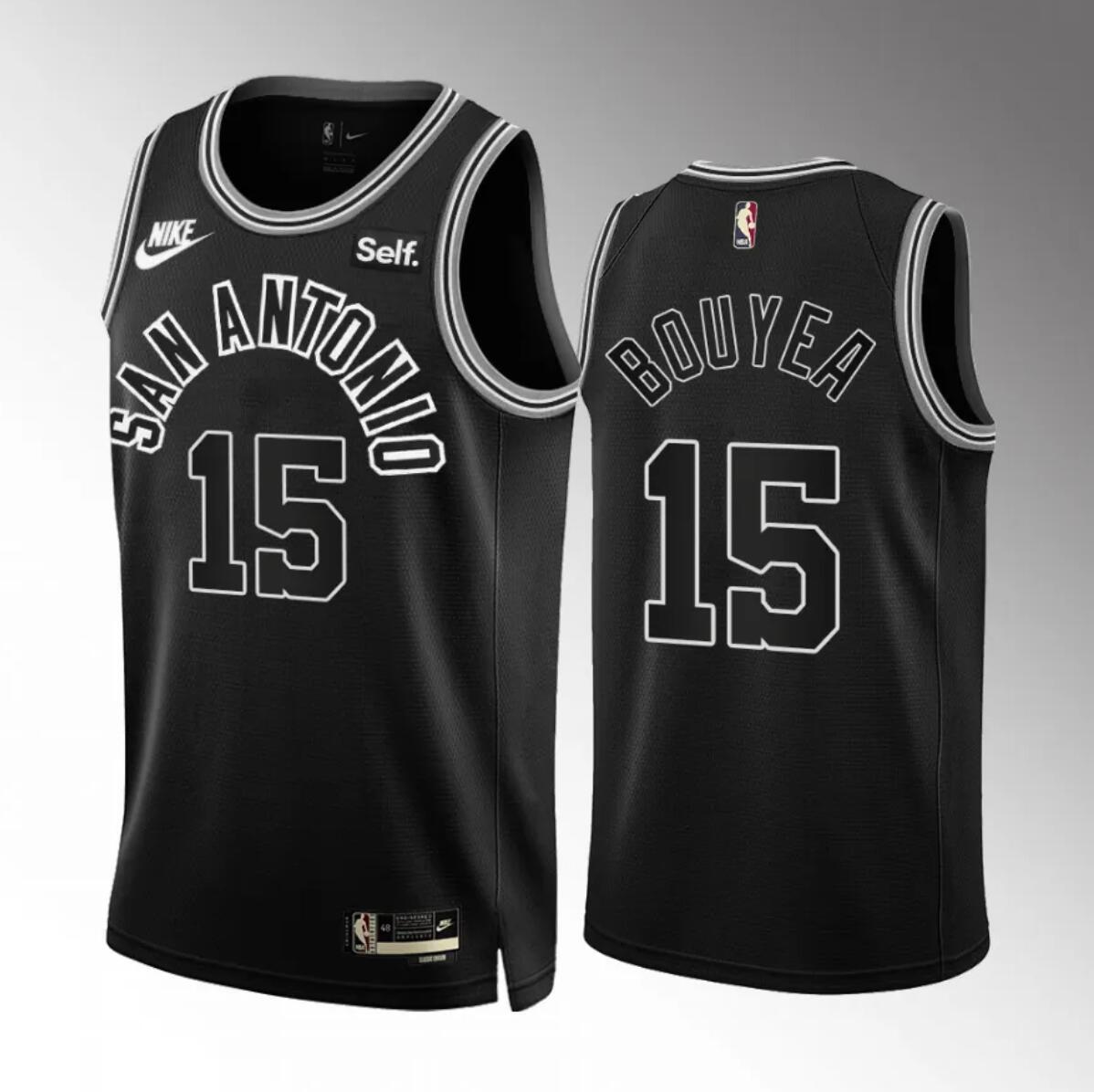 Men's San Antonio Spurs #15 Jamaree Bouyea 2022/23 Black Classic Edition Stitched Basketball Jersey Men's San Antonio Spurs #15 Jamaree Bouyea 2022/23 Black Classic Edition Stitched Basketball Jersey