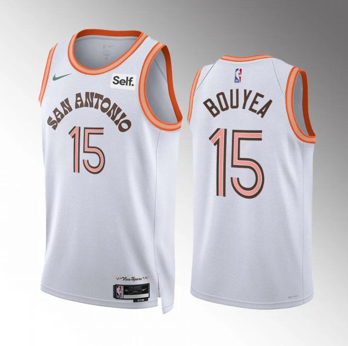 Men's San Antonio Spurs #15 Jamaree Bouyea White 2023/24 City Edition Stitched Basketball Jersey Men's San Antonio Spurs #15 Jamaree Bouyea White 2023/24 City Edition Stitched Basketball Jersey