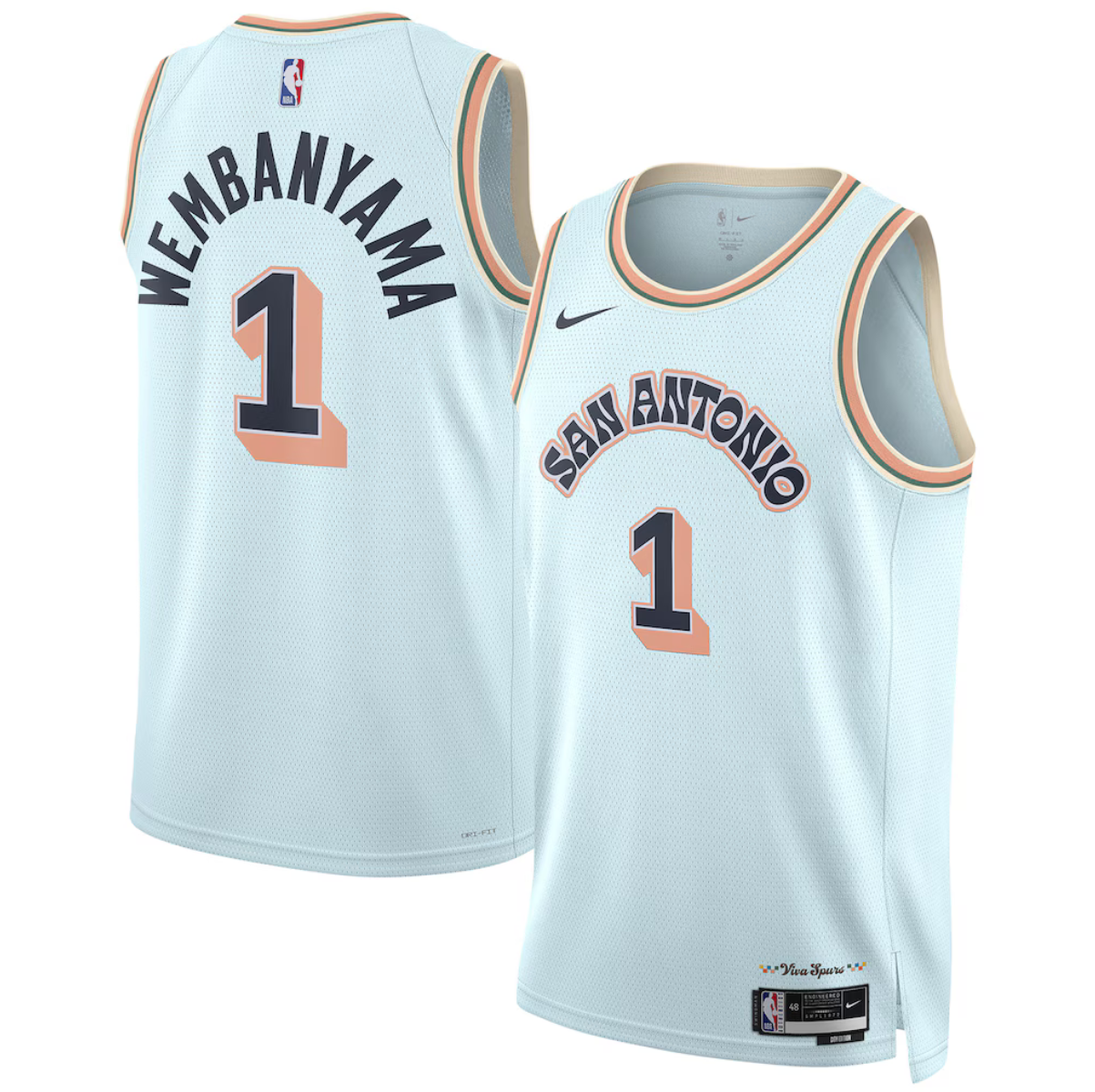 Men's San Antonio Spurs #1 Victor Wembanyama Light Blue 2024/25 City Edition Stitched Basketball Jersey Men's San Antonio Spurs #1 Victor Wembanyama Light Blue 2024/25 City Edition Stitched Basketball Jersey