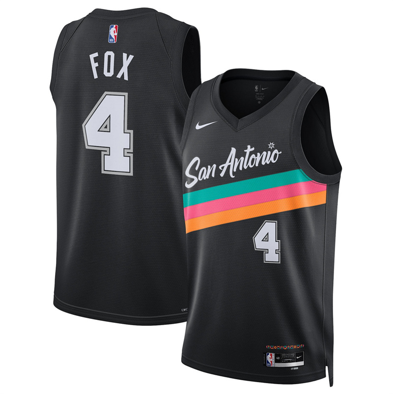 Men's San Antonio Spurs #4 De'Aaron Fox Black 2025/26 City Edition Stitched Basketball Jersey Men's San Antonio Spurs #4 De'Aaron Fox Black 2025/26 City Edition Stitched Basketball Jersey