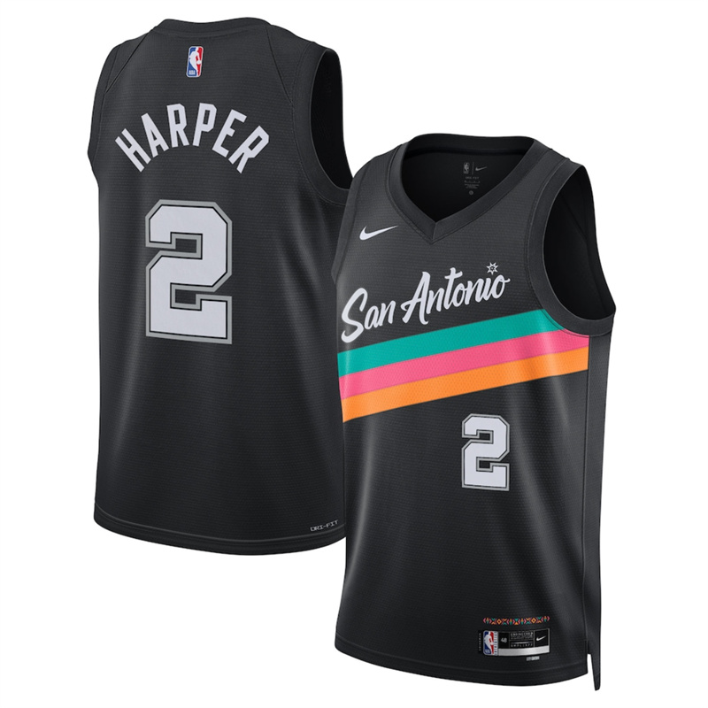 Men's San Antonio Spurs #2 Dylan Harper Black 2025/26 City Edition Stitched Basketball Jersey Men's San Antonio Spurs #2 Dylan Harper Black 2025/26 City Edition Stitched Basketball Jersey
