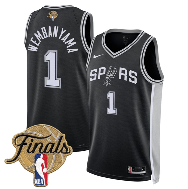 Men's San Antonio Spurs #1 Victor Wembanyama Black 2026 Finals Patch Icon Edition Stitched Basketball Jersey Men's San Antonio Spurs #1 Victor Wembanyama Black 2026 Finals Patch Icon Edition Stitched Basketball Jersey