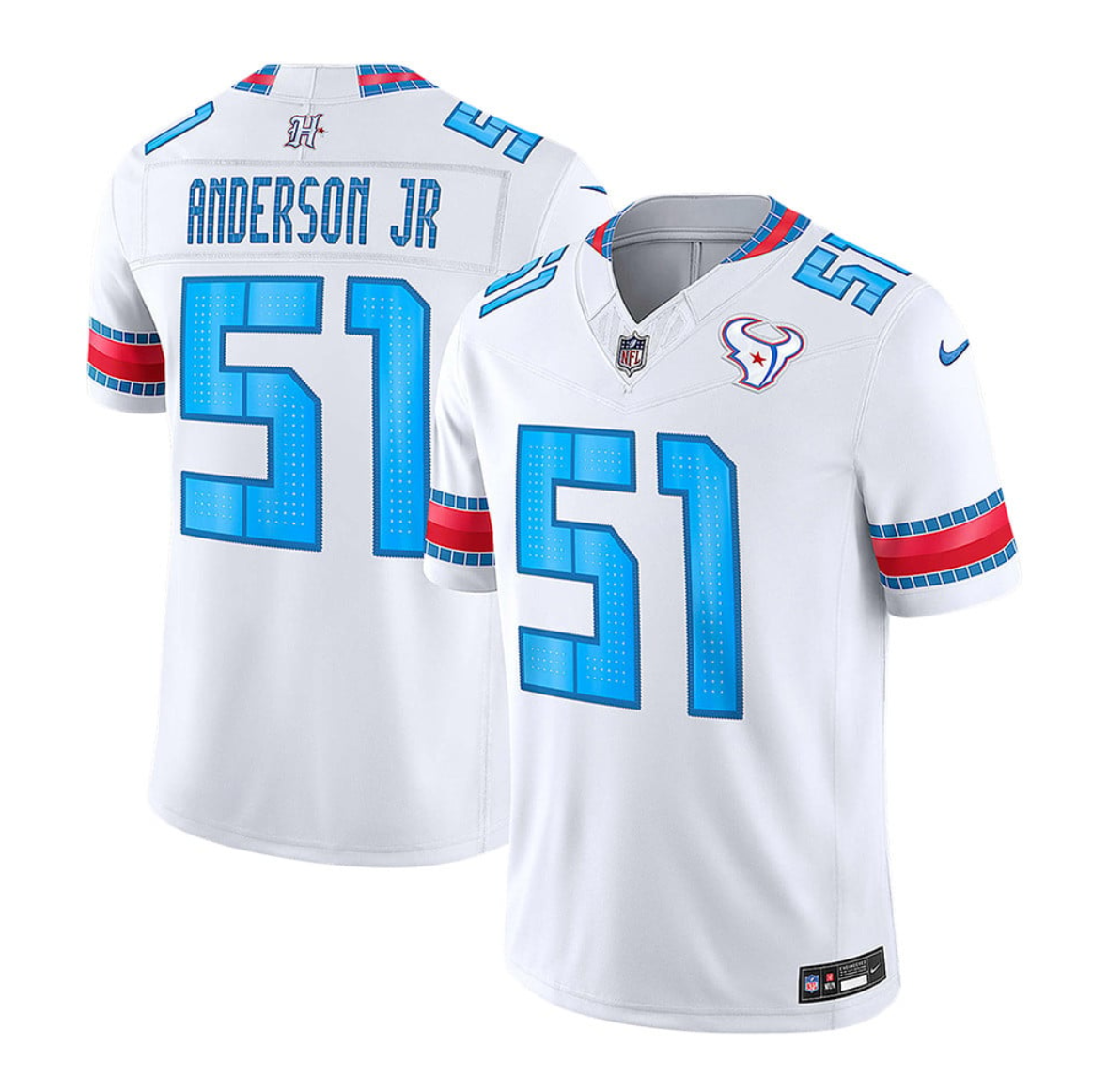 Women's Houston Texans #51 Will Anderson Jr. White 2026 F.U.S.E. 'HOUSTON/US' Rivalries Collection Limited Stitched Football Jersey(Run Small)