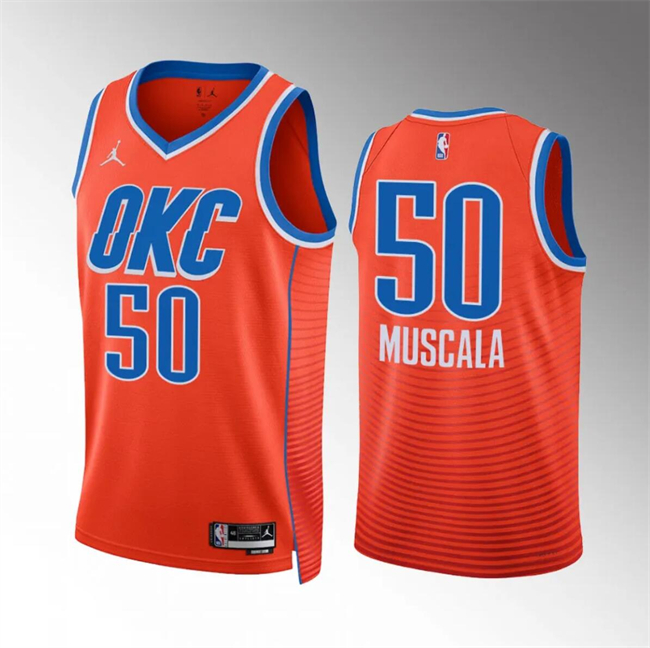 Men's Oklahoma City Thunder #50 Mike Muscala Orange Statement Edition Stitched Basketball Jersey Men's Oklahoma City Thunder #50 Mike Muscala Orange Statement Edition Stitched Basketball Jersey
