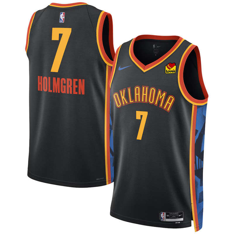 Men's Oklahoma City Thunder #7 Chet Holmgren Black 2024/25 City Edition Stitched Basketball Jersey Men's Oklahoma City Thunder #7 Chet Holmgren Black 2024/25 City Edition Stitched Basketball Jersey