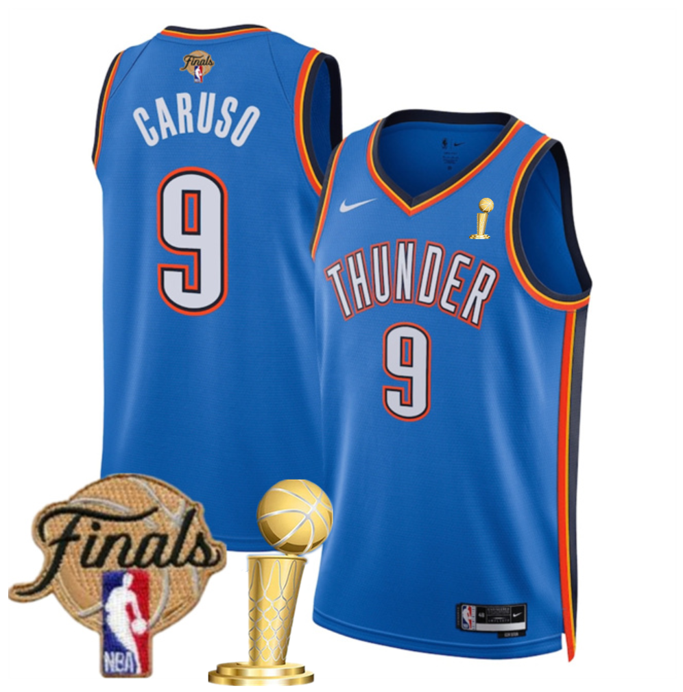 Men's Oklahoma City Thunder #9 Alex Caruso Blue 2025 Finals Champions Icon Edition Stitched Basketball Jersey
