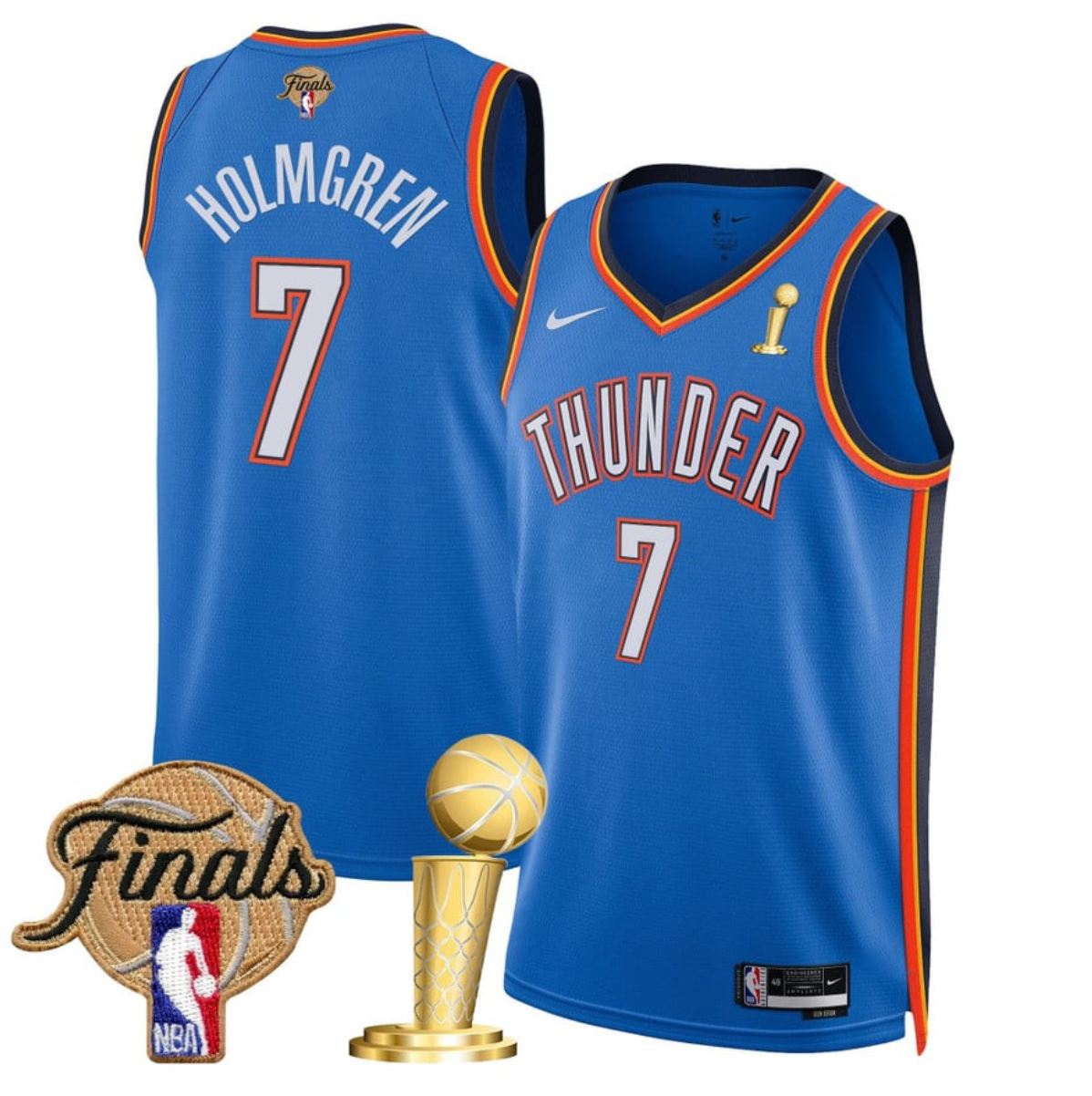Men's Oklahoma City Thunder #7 Chet Holmgren Blue 2025 Finals Champions Icon Edition Stitched Basketball Jersey