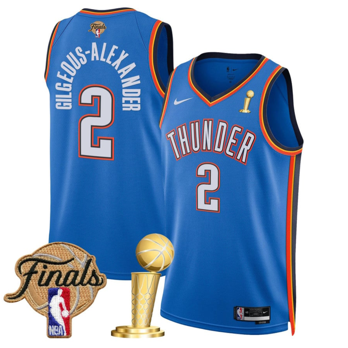 Men's Oklahoma City Thunder #2 Shai Gilgeous-Alexander Blue 2025 Finals Champions Icon Edition Stitched Basketball Jersey