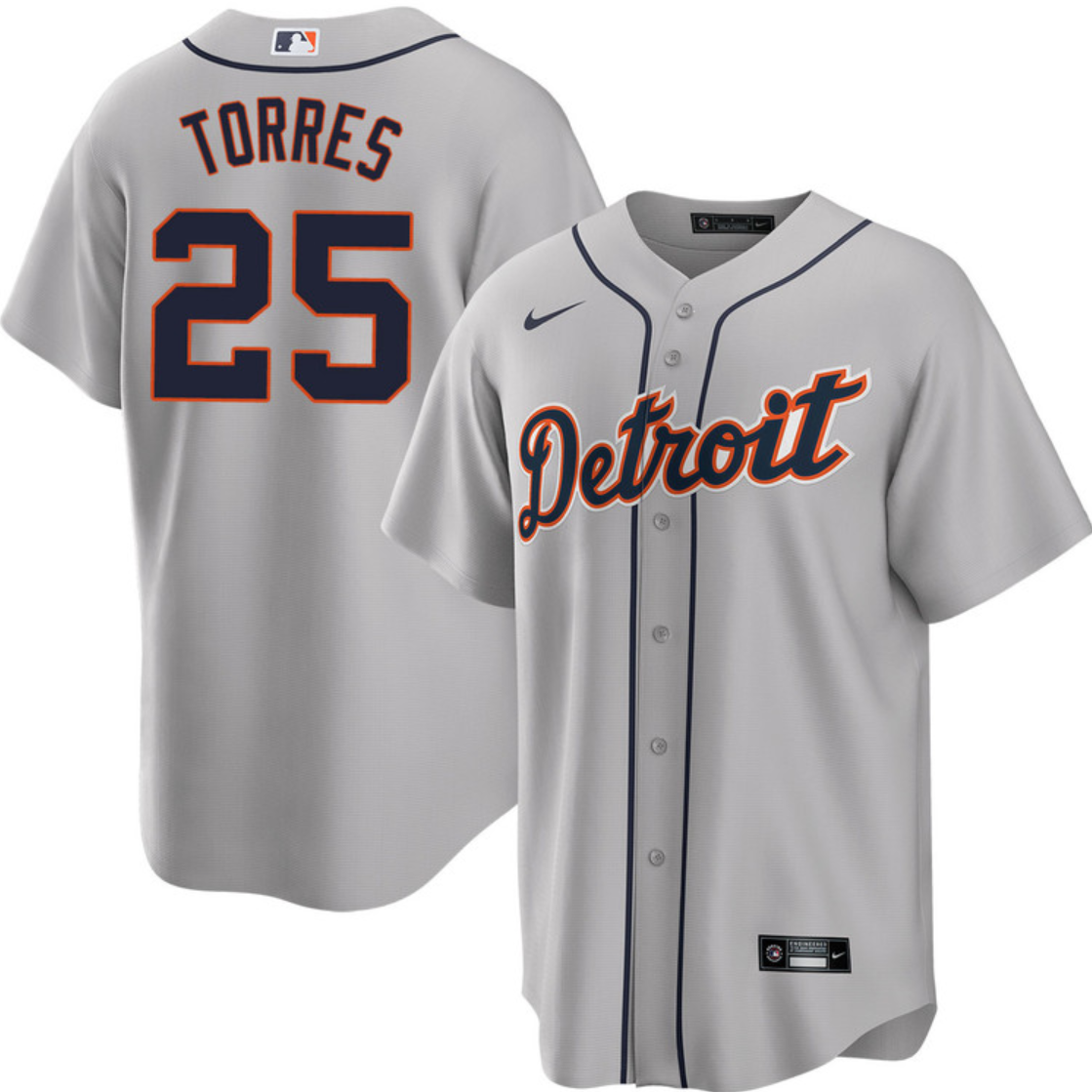Men's Detroit Tigers #25 Gleyber Torres Grey Cool Base Stitched Baseball Jersey Men's Detroit Tigers #25 Gleyber Torres Grey Cool Base Stitched Baseball Jersey