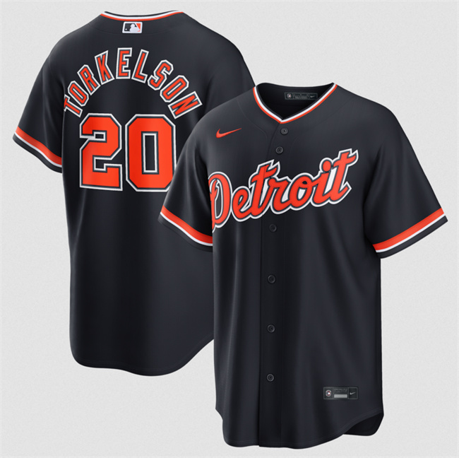 Men's Detroit Tigers #20 Spencer Torkelson Black Alternate Stitched Baseball Jersey Men's Detroit Tigers #20 Spencer Torkelson Black Alternate Stitched Baseball Jersey