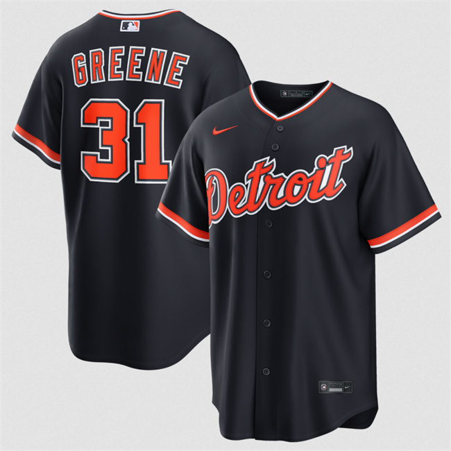 Men's Detroit Tigers #31 Riley Greene Black Alternate Stitched Baseball Jersey Men's Detroit Tigers #31 Riley Greene Black Alternate Stitched Baseball Jersey
