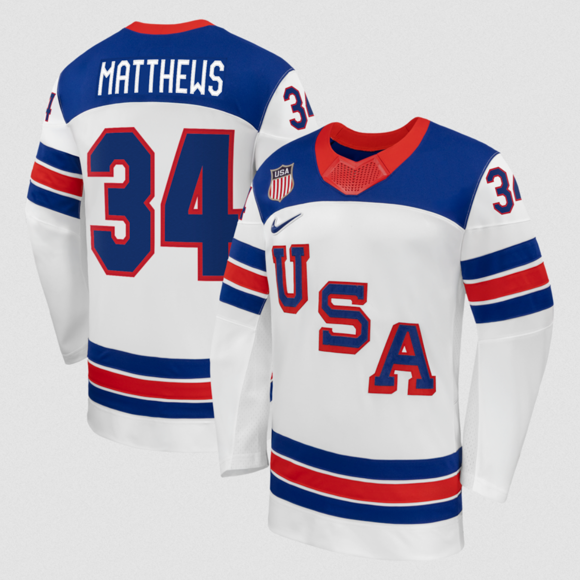 Men's USA #34 Auston Matthews White 2026 Stitched Jersey Men's USA #34 Auston Matthews White 2026 Stitched Jersey