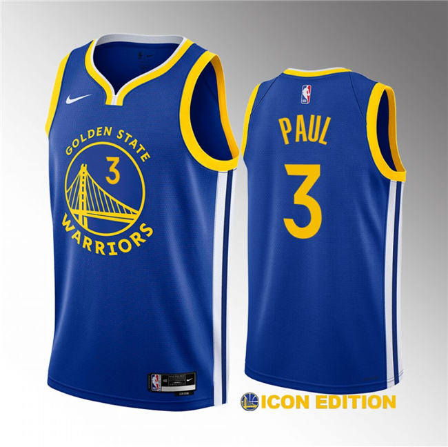 Men's Golden State Warriors #3 Chris Paul Blue Icon Edition Stitched Basketball Jersey Men's Golden State Warriors #3 Chris Paul Blue Icon Edition Stitched Basketball Jersey