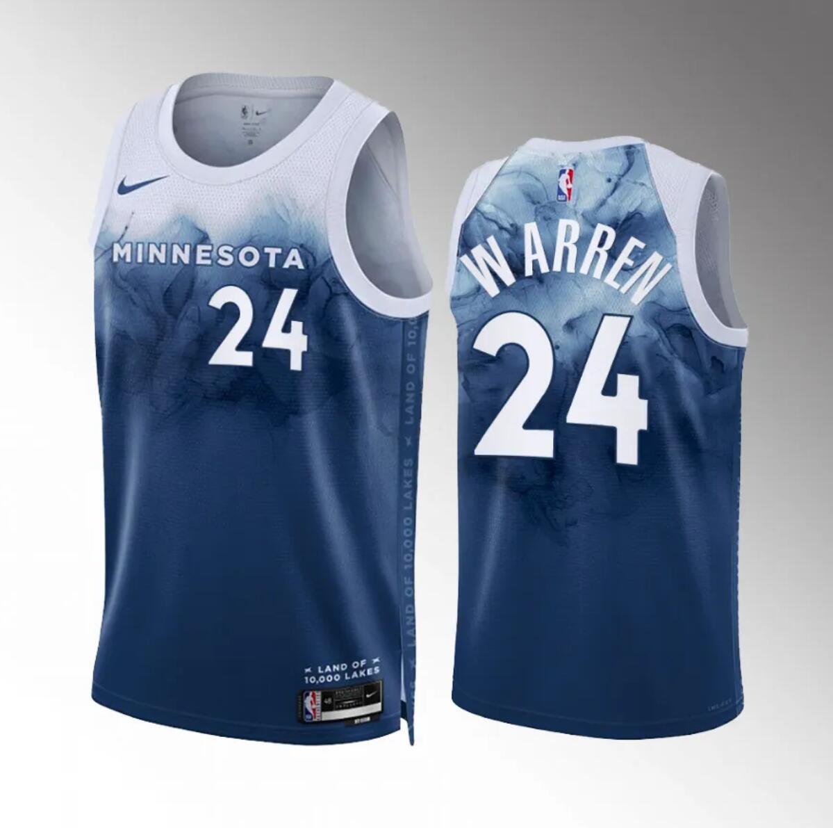 Men's Minnesota Timberwolves #24 Tj Warren Blue 2023/24 City Edition Stitched Jersey Men's Minnesota Timberwolves #24 Tj Warren Blue 2023/24 City Edition Stitched Jersey
