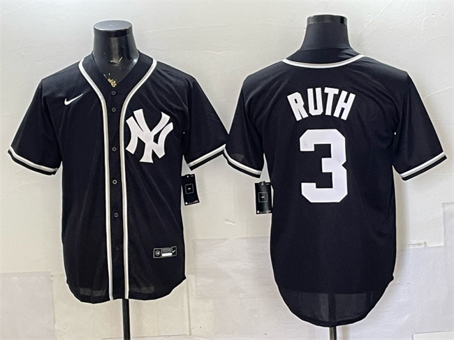 Men's New York Yankees #3 Babe Ruth 2026 Fashion Replica Black Out Stitched Baseball Jersey Men's New York Yankees #3 Babe Ruth 2026 Fashion Replica Black Out Stitched Baseball Jersey