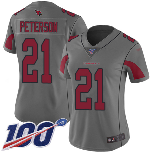 Nike Cardinals #21 Patrick Peterson Silver Women's Stitched NFL Limited Inverted Legend 100th Season Jersey Nike Cardinals #21 Patrick Peterson Silver Women's Stitched NFL Limited Inverted Legend 100th Season Jersey