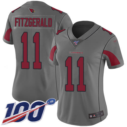 Nike Cardinals #11 Larry Fitzgerald Silver Women's Stitched NFL Limited Inverted Legend 100th Season Jersey Nike Cardinals #11 Larry Fitzgerald Silver Women's Stitched NFL Limited Inverted Legend 100th Season Jersey