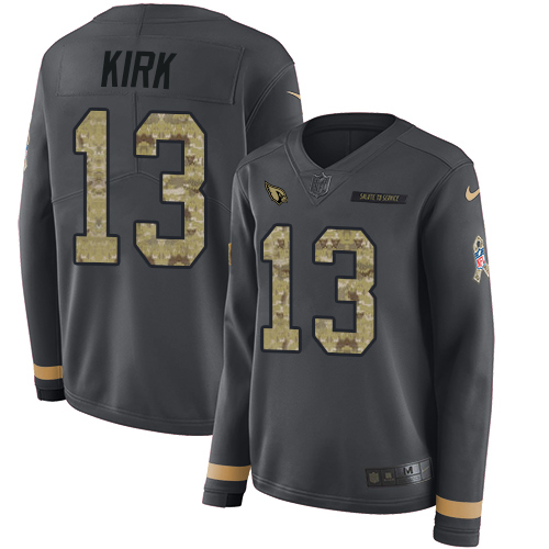 Nike Cardinals #13 Christian Kirk Anthracite Salute to Service Women's Stitched NFL Limited Therma Long Sleeve Jersey Nike Cardinals #13 Christian Kirk Anthracite Salute to Service Women's Stitched NFL Limited Therma Long Sleeve Jersey