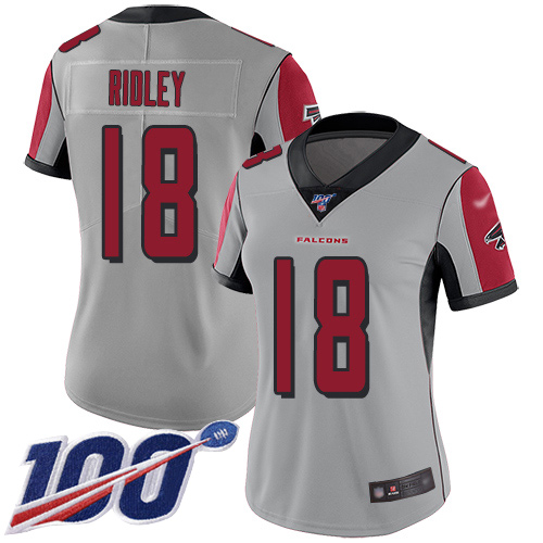 Nike Falcons #18 Calvin Ridley Silver Women's Stitched NFL Limited Inverted Legend 100th Season Jersey Nike Falcons #18 Calvin Ridley Silver Women's Stitched NFL Limited Inverted Legend 100th Season Jersey