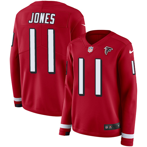 Nike Falcons #11 Julio Jones Red Team Color Women's Stitched NFL Limited Therma Long Sleeve Jersey Nike Falcons #11 Julio Jones Red Team Color Women's Stitched NFL Limited Therma Long Sleeve Jersey
