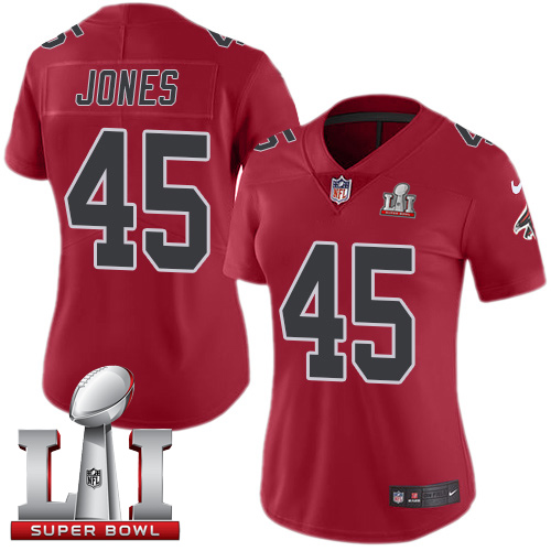 Nike Falcons #45 Deion Jones Red Super Bowl LI 51 Women's Stitched NFL Limited Rush Jersey Nike Falcons #45 Deion Jones Red Super Bowl LI 51 Women's Stitched NFL Limited Rush Jersey