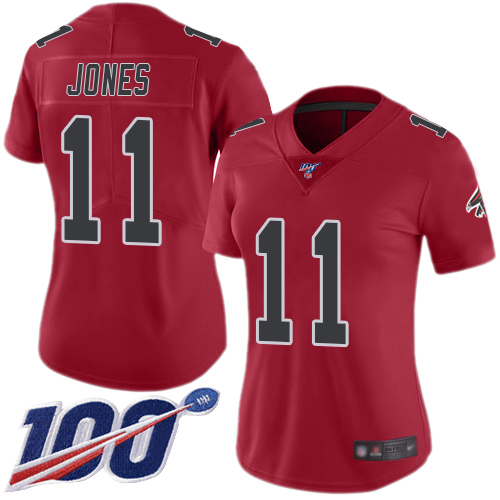 Nike Falcons #11 Julio Jones Red Women's Stitched NFL Limited Rush 100th Season Jersey Nike Falcons #11 Julio Jones Red Women's Stitched NFL Limited Rush 100th Season Jersey