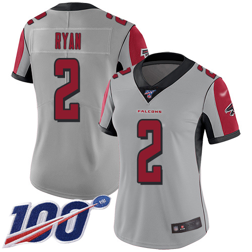 Nike Falcons #2 Matt Ryan Silver Women's Stitched NFL Limited Inverted Legend 100th Season Jersey Nike Falcons #2 Matt Ryan Silver Women's Stitched NFL Limited Inverted Legend 100th Season Jersey