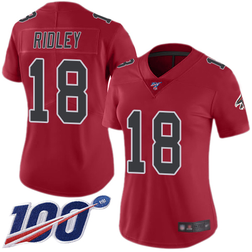 Nike Falcons #18 Calvin Ridley Red Women's Stitched NFL Limited Rush 100th Season Jersey Nike Falcons #18 Calvin Ridley Red Women's Stitched NFL Limited Rush 100th Season Jersey