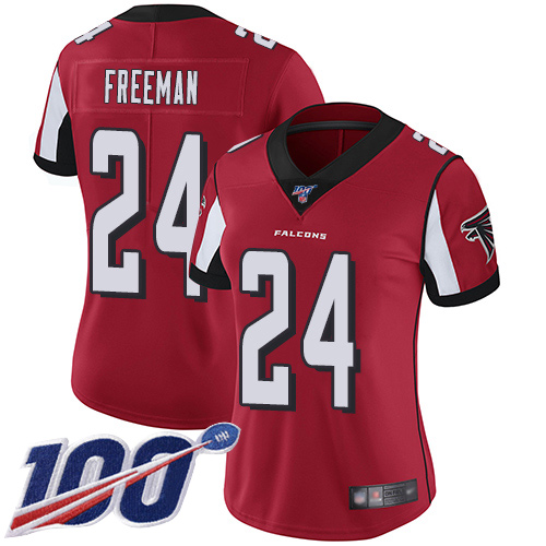 Nike Falcons #24 Devonta Freeman Red Team Color Women's Stitched NFL 100th Season Vapor Limited Jersey Nike Falcons #24 Devonta Freeman Red Team Color Women's Stitched NFL 100th Season Vapor Limited Jersey