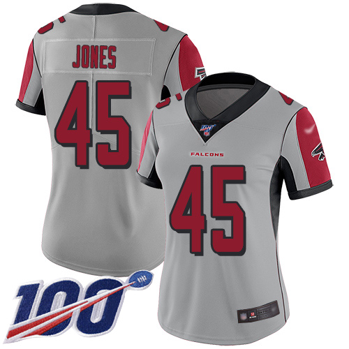 Nike Falcons #45 Deion Jones Silver Women's Stitched NFL Limited Inverted Legend 100th Season Jersey Nike Falcons #45 Deion Jones Silver Women's Stitched NFL Limited Inverted Legend 100th Season Jersey