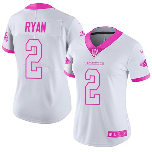 Nike Falcons #2 Matt Ryan White/Pink Women's Stitched NFL Limited Rush Fashion Jersey Nike Falcons #2 Matt Ryan White/Pink Women's Stitched NFL Limited Rush Fashion Jersey