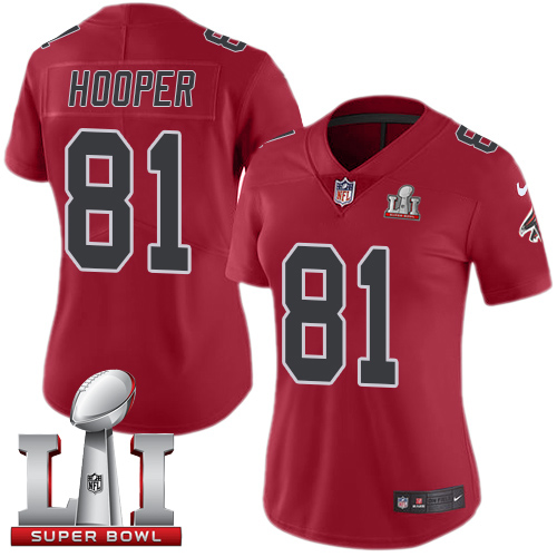 Nike Falcons #81 Austin Hooper Red Super Bowl LI 51 Women's Stitched NFL Limited Rush Jersey Nike Falcons #81 Austin Hooper Red Super Bowl LI 51 Women's Stitched NFL Limited Rush Jersey