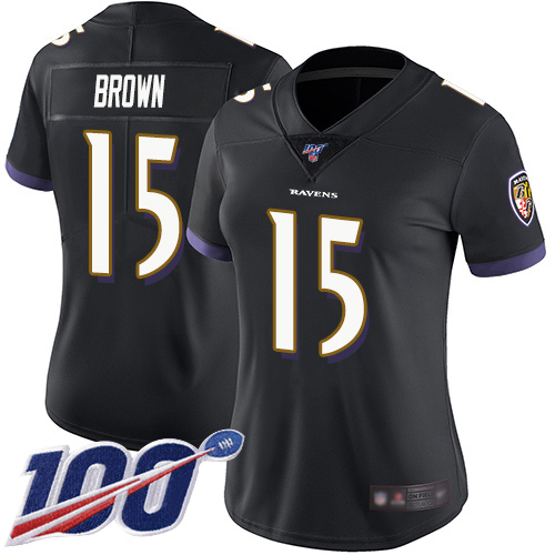 Nike Ravens #15 Marquise Brown Black Alternate Women's Stitched NFL 100th Season Vapor Limited Jersey Nike Ravens #15 Marquise Brown Black Alternate Women's Stitched NFL 100th Season Vapor Limited Jersey