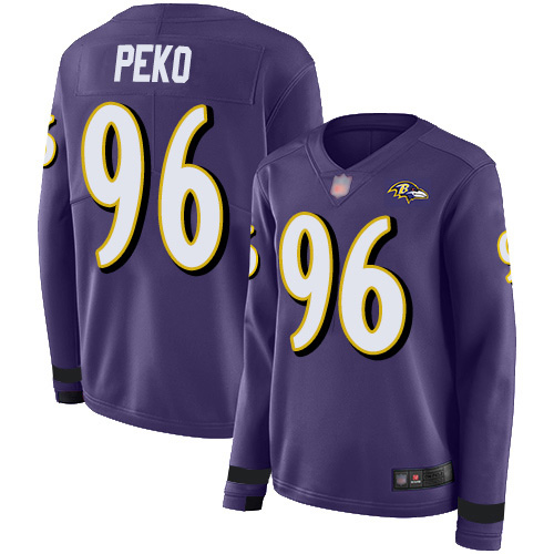Nike Ravens #96 Domata Peko Sr Purple Team Color Women's Stitched NFL Limited Therma Long Sleeve Jersey Nike Ravens #96 Domata Peko Sr Purple Team Color Women's Stitched NFL Limited Therma Long Sleeve Jersey