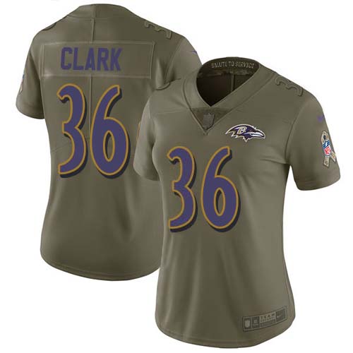 Nike Ravens #36 Chuck Clark Olive Women's Stitched NFL Limited 2017 Salute To Service Jersey Nike Ravens #36 Chuck Clark Olive Women's Stitched NFL Limited 2017 Salute To Service Jersey