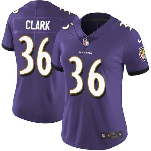 Nike Ravens #36 Chuck Clark Purple Team Color Women's Stitched NFL Vapor Untouchable Limited Jersey Nike Ravens #36 Chuck Clark Purple Team Color Women's Stitched NFL Vapor Untouchable Limited Jersey