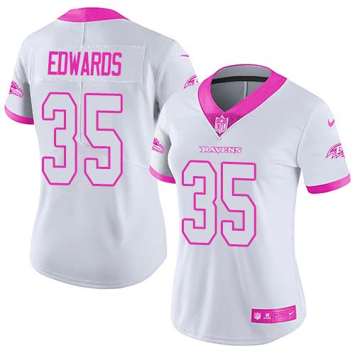 Nike Ravens #35 Gus Edwards White/Pink Women's Stitched NFL Limited Rush Fashion Jersey Nike Ravens #35 Gus Edwards White/Pink Women's Stitched NFL Limited Rush Fashion Jersey