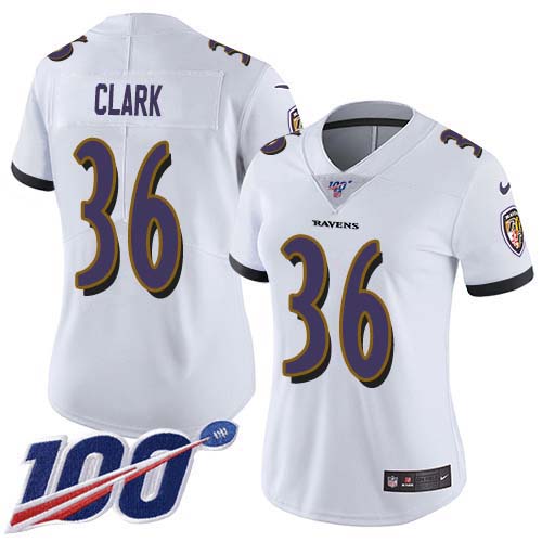 Nike Ravens #36 Chuck Clark White Women's Stitched NFL 100th Season Vapor Untouchable Limited Jersey Nike Ravens #36 Chuck Clark White Women's Stitched NFL 100th Season Vapor Untouchable Limited Jersey