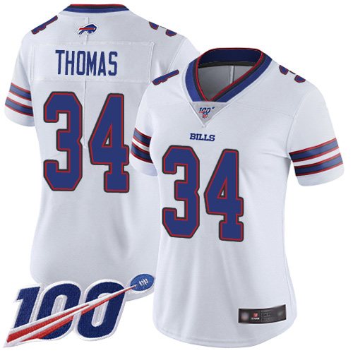 Nike Bills #34 Thurman Thomas White Women's Stitched NFL 100th Season Vapor Limited Jersey Nike Bills #34 Thurman Thomas White Women's Stitched NFL 100th Season Vapor Limited Jersey