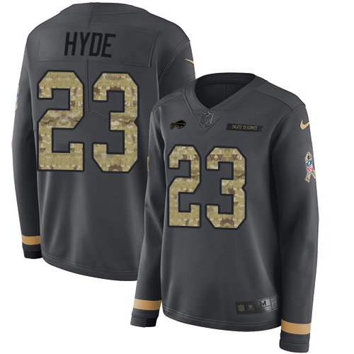 Nike Bills #23 Micah Hyde Anthracite Salute to Service Women's Stitched NFL Limited Therma Long Sleeve Jersey Nike Bills #23 Micah Hyde Anthracite Salute to Service Women's Stitched NFL Limited Therma Long Sleeve Jersey