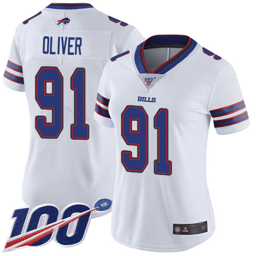 Nike Bills #91 Ed Oliver White Women's Stitched NFL 100th Season Vapor Limited Jersey Nike Bills #91 Ed Oliver White Women's Stitched NFL 100th Season Vapor Limited Jersey