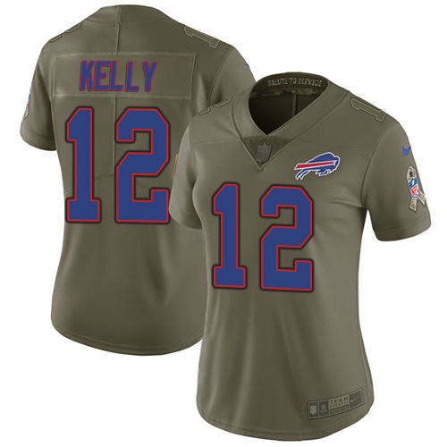 Nike Bills #12 Jim Kelly Olive Women's Stitched NFL Limited 2017 Salute to Service Jersey Nike Bills #12 Jim Kelly Olive Women's Stitched NFL Limited 2017 Salute to Service Jersey