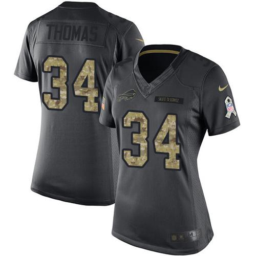 Nike Bills #34 Thurman Thomas Black Women's Stitched NFL Limited 2016 Salute to Service Jersey Nike Bills #34 Thurman Thomas Black Women's Stitched NFL Limited 2016 Salute to Service Jersey