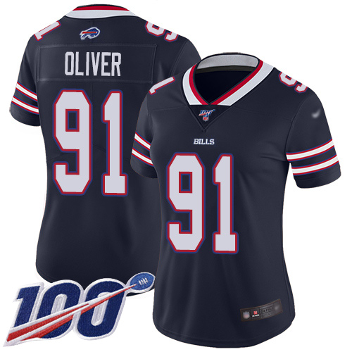 Nike Bills #91 Ed Oliver Navy Women's Stitched NFL Limited Inverted Legend 100th Season Jersey Nike Bills #91 Ed Oliver Navy Women's Stitched NFL Limited Inverted Legend 100th Season Jersey