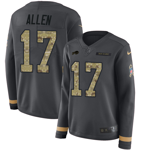 Nike Bills #17 Josh Allen Anthracite Salute to Service Women's Stitched NFL Limited Therma Long Sleeve Jersey Nike Bills #17 Josh Allen Anthracite Salute to Service Women's Stitched NFL Limited Therma Long Sleeve Jersey