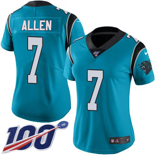 Nike Panthers #7 Kyle Allen Blue Women's Stitched NFL Limited Rush 100th Season Jersey Nike Panthers #7 Kyle Allen Blue Women's Stitched NFL Limited Rush 100th Season Jersey