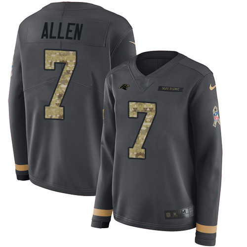 Nike Panthers #7 Kyle Allen Anthracite Salute to Service Women's Stitched NFL Limited Therma Long Sleeve Jersey Nike Panthers #7 Kyle Allen Anthracite Salute to Service Women's Stitched NFL Limited Therma Long Sleeve Jersey